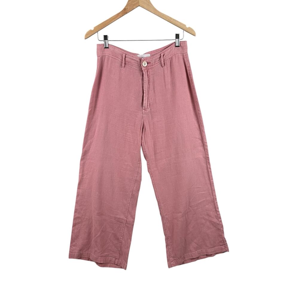 Dear John Audrey Wide Leg Ankle Pant Size 28 Pink Linen Blend Coastal Lagenlook